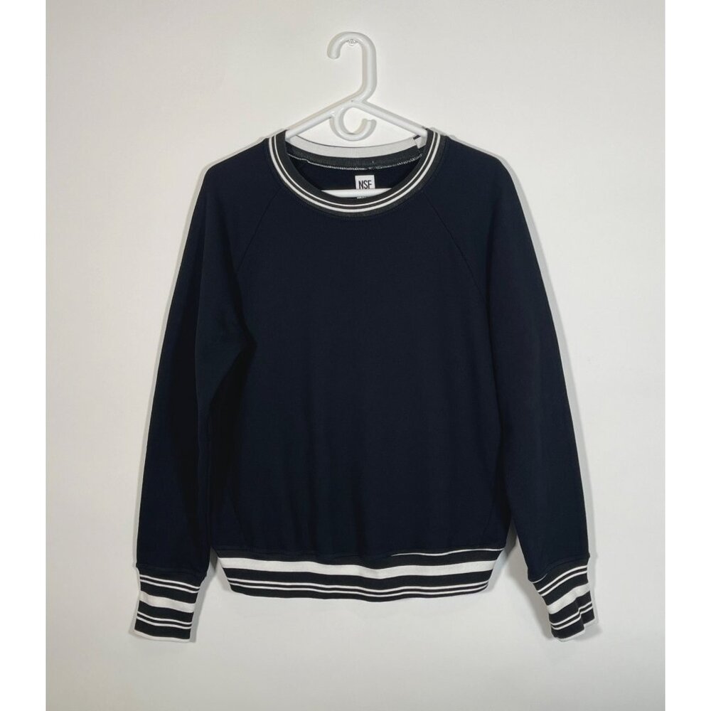 NSF Women's Crewneck Pullover Sweatshirt Raglan Sleeves Black
